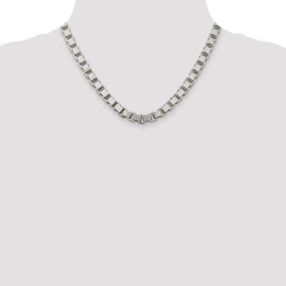 Men's 7mm, Sterling Silver, Solid Box Chain Necklace, 18 Inch